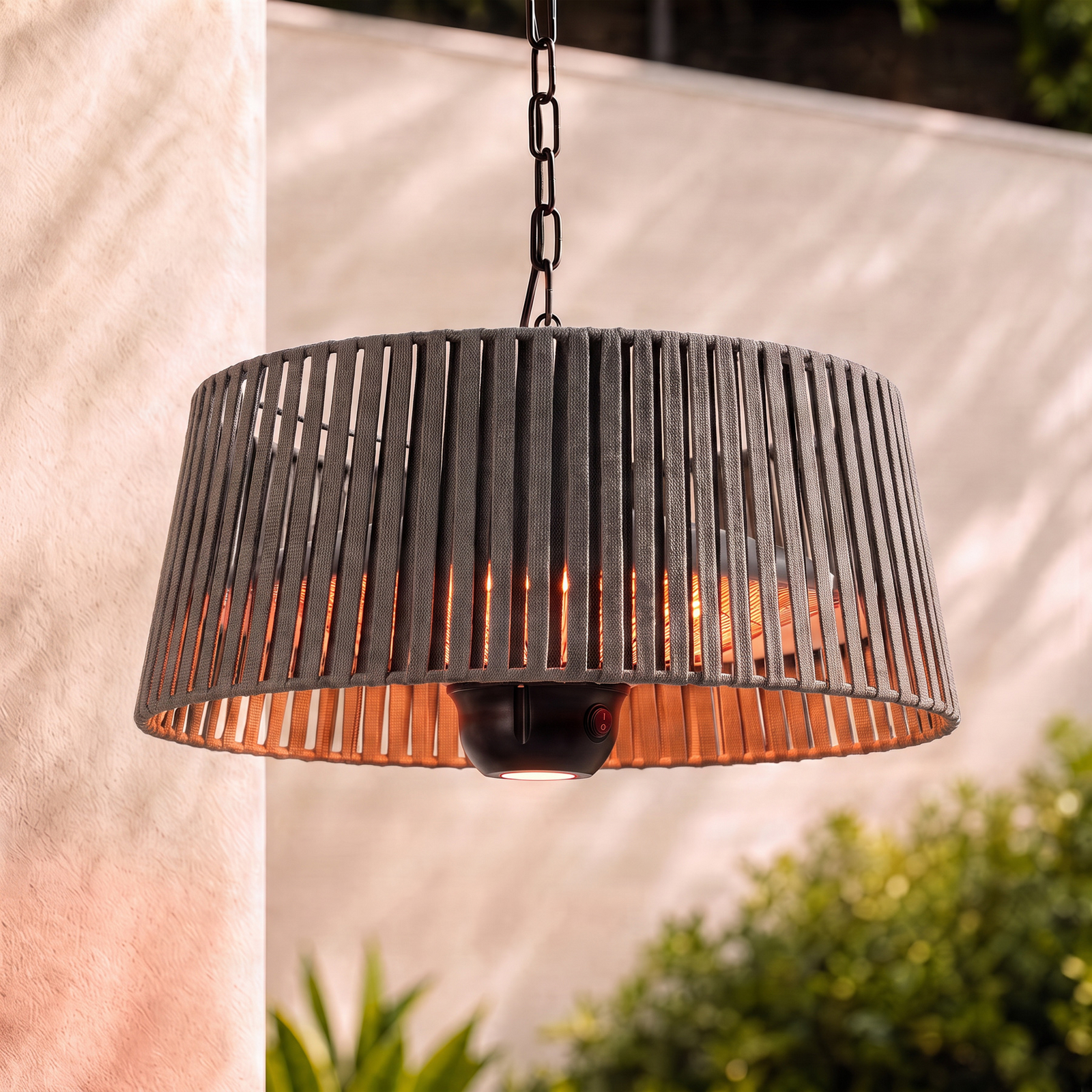 Lucande Pyravo patio heater, brown, aluminium, Ø 60 cm
