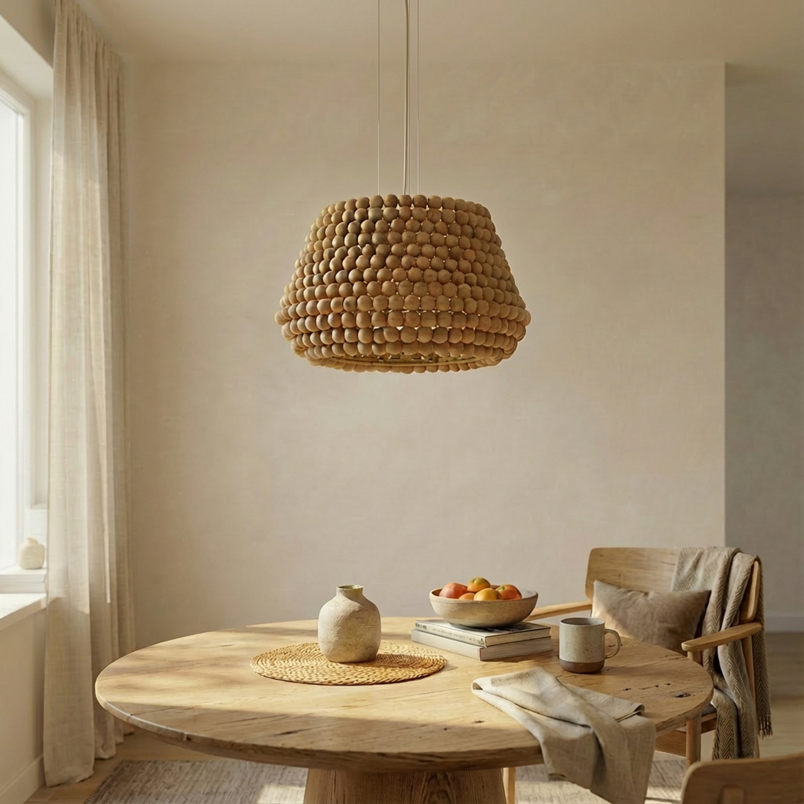 Lámpara colgante Lucande Melori, madera, color natural, Ø 51 cm, E27