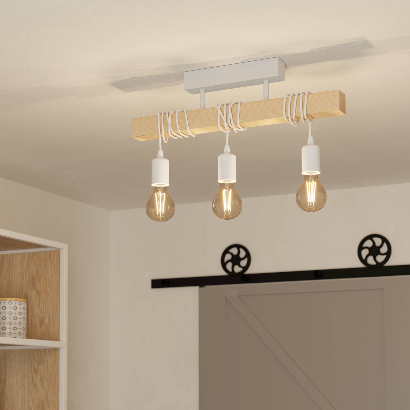 Deckenleuchte Townshend, Länge 55 cm, weiß/eiche, 3-flg. günstig online kaufen