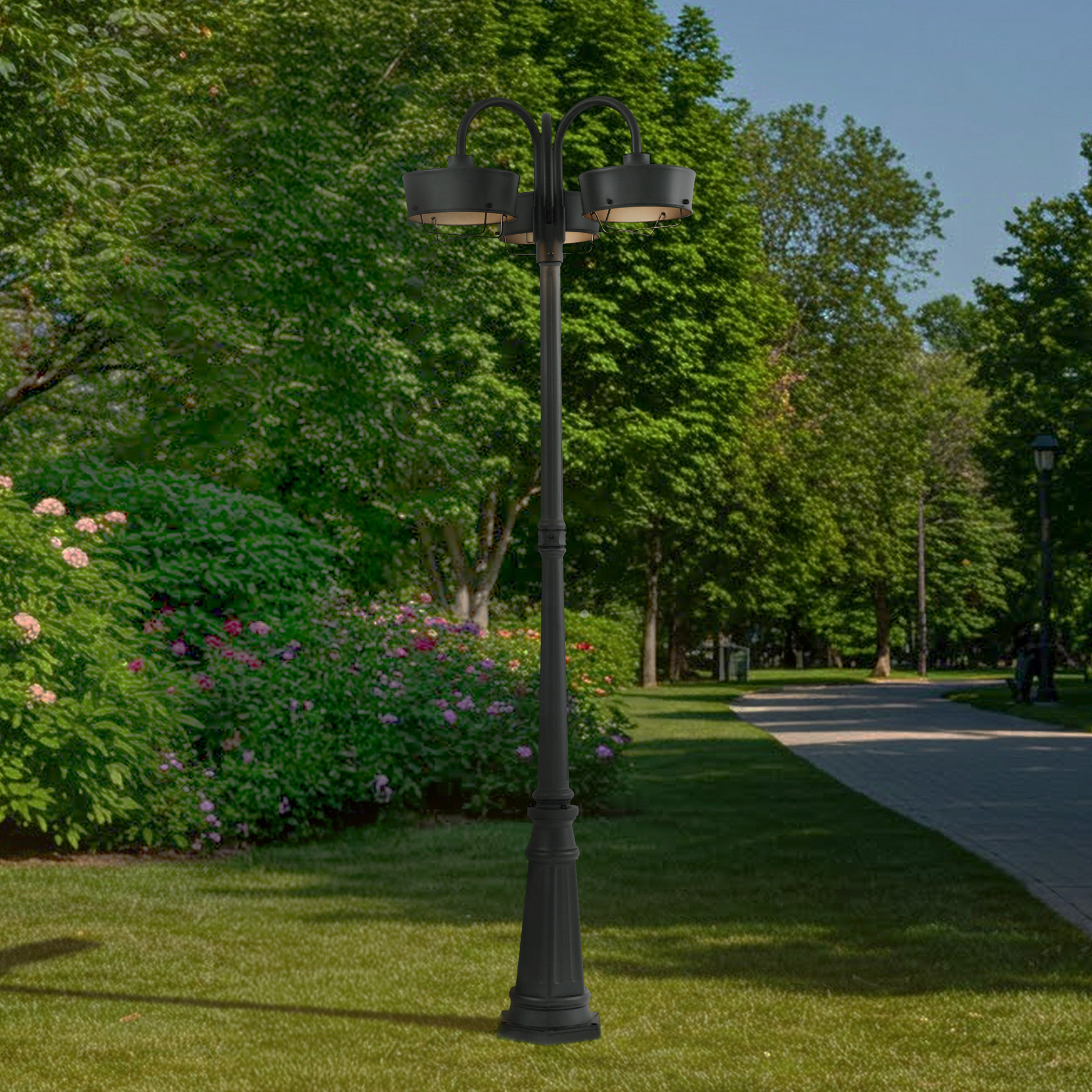 Φωτιστικό εξωτερικού χώρου Prios LED Thorus, 204 cm, μαύρο, 3-φωτιστικό, IP44