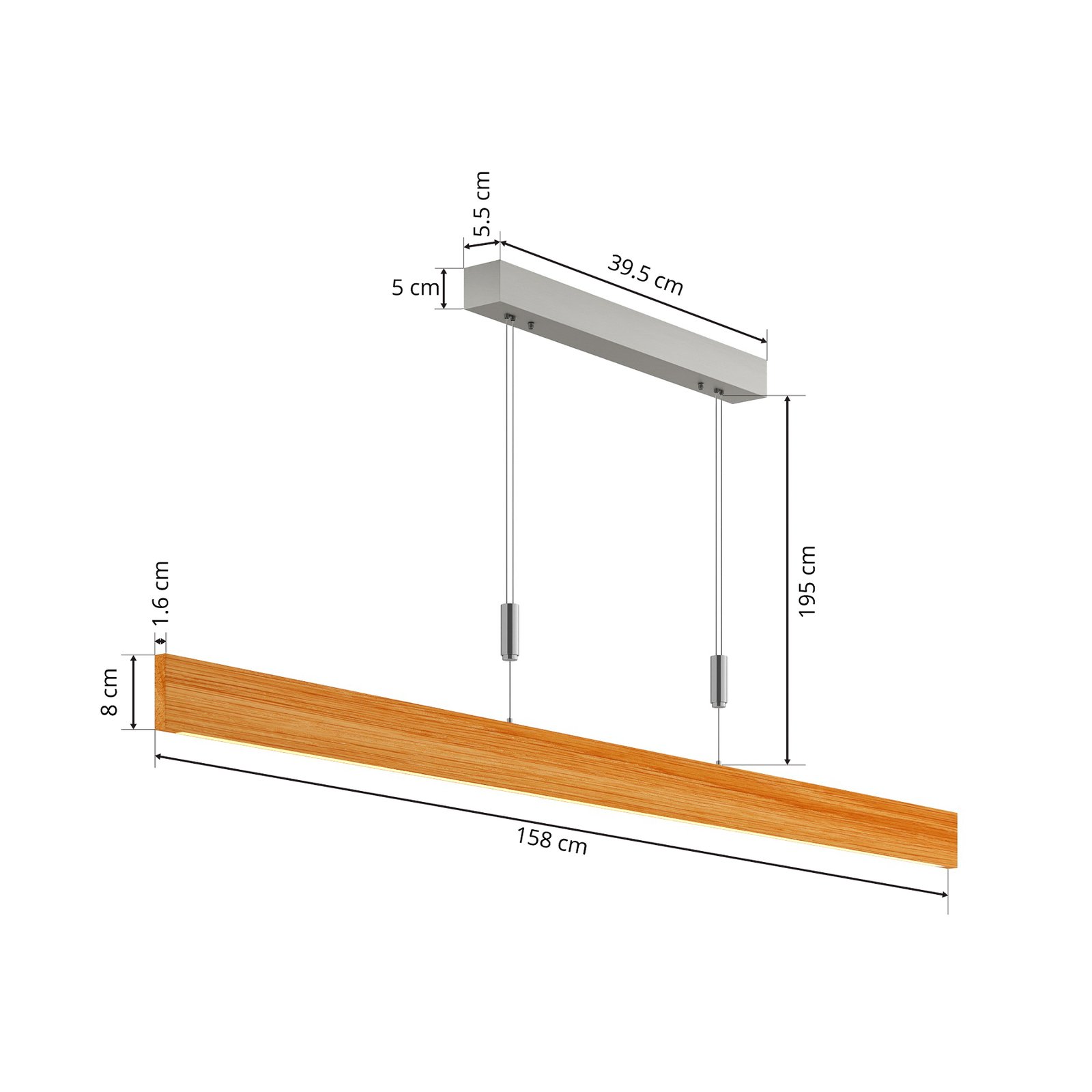 Quitani LED hanglamp LIS, eiken natuur, lengte 158 cm