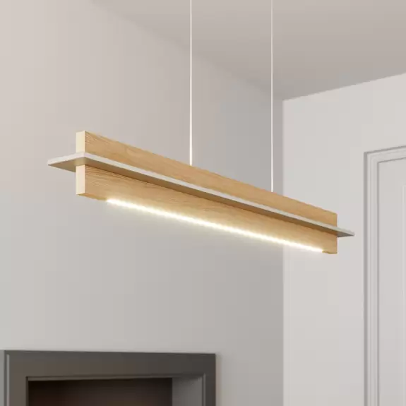 Lampenwelt Quitani LED-Pendellampe Lexa, eiche/nickel, Länge 78 cm