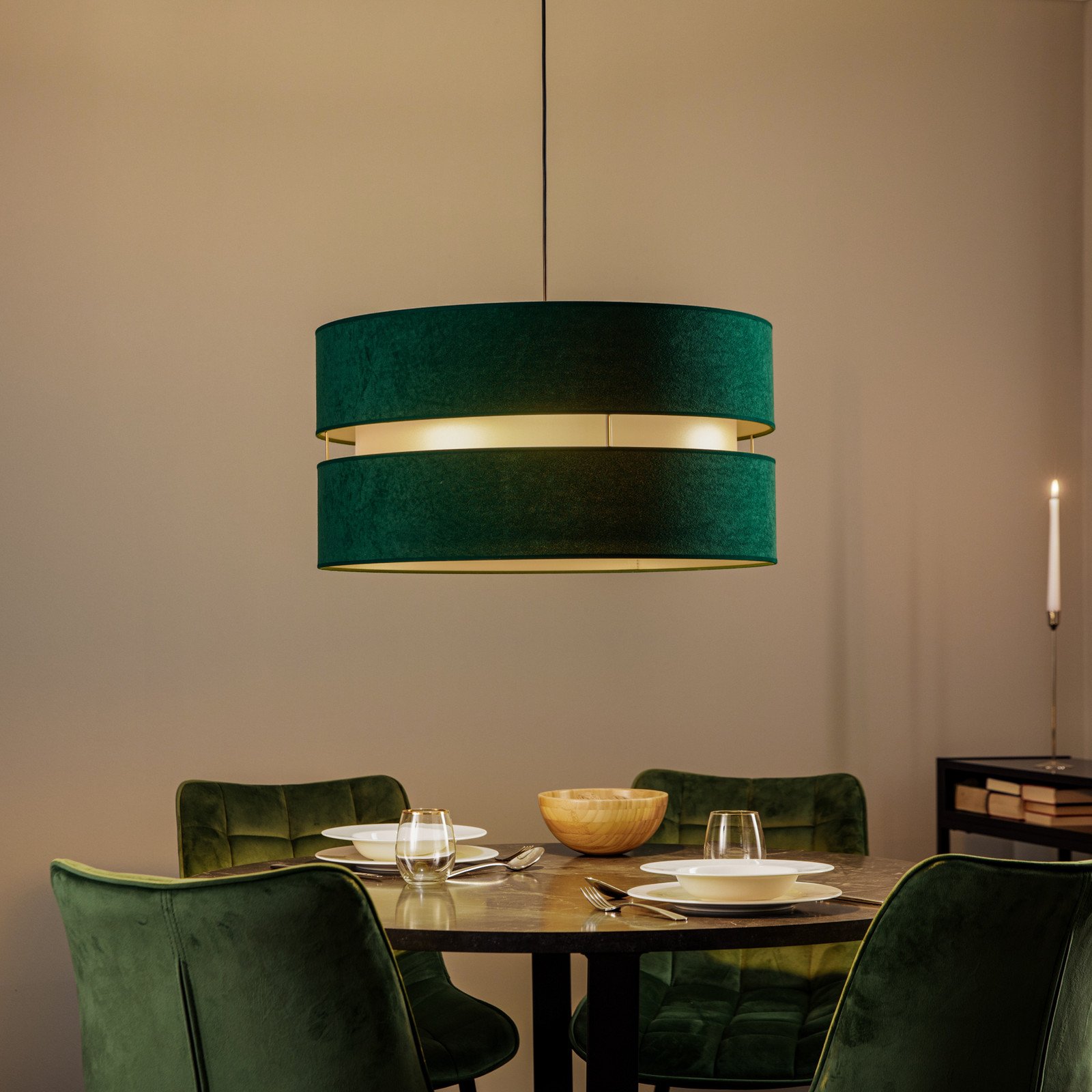 Duolla Lampă suspendată Duo verde/auriu Ø 60 cm 1 bec - Camera de zi / sufragerie - verde auriu negru - Metal