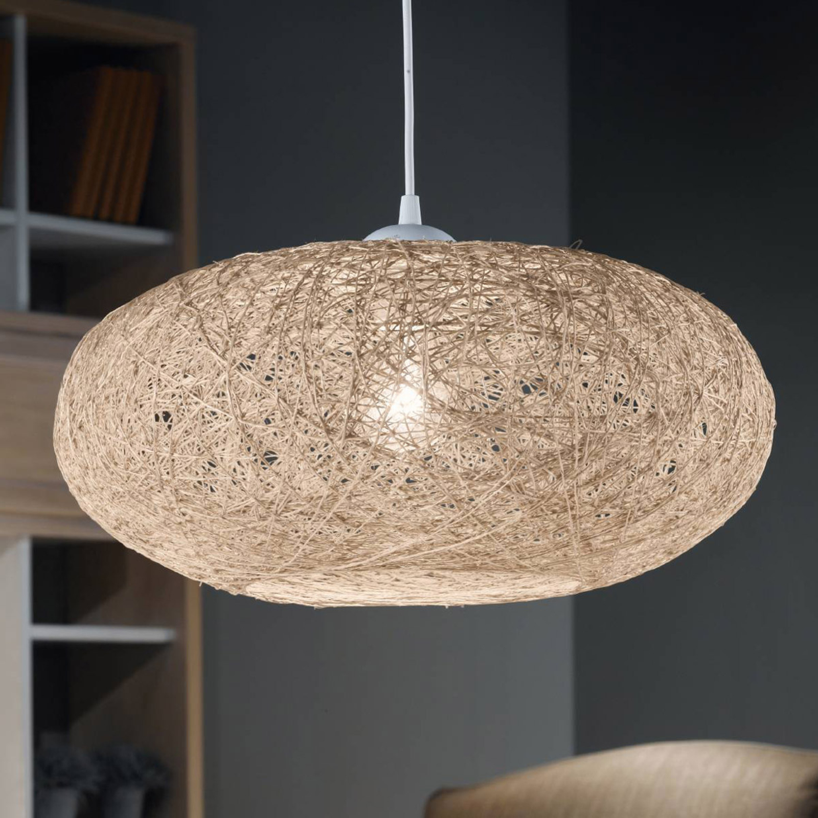 Textiele beige hanglamp Campilo