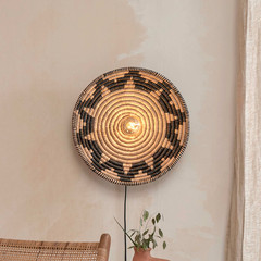 Good &amp; Mojo Andros lampa ścienna, czarny/naturalny, wtyczka, Ø 45cm