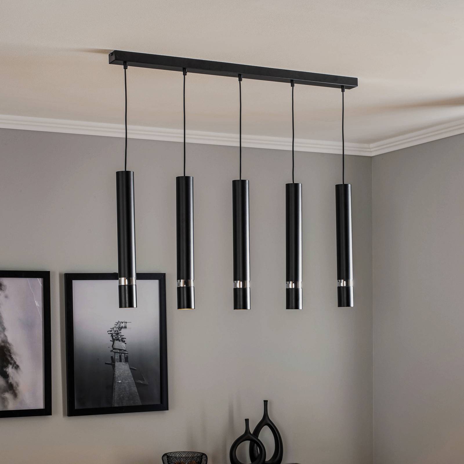 Eko-Light Suspension Joker noire/argentée à cinq lampes