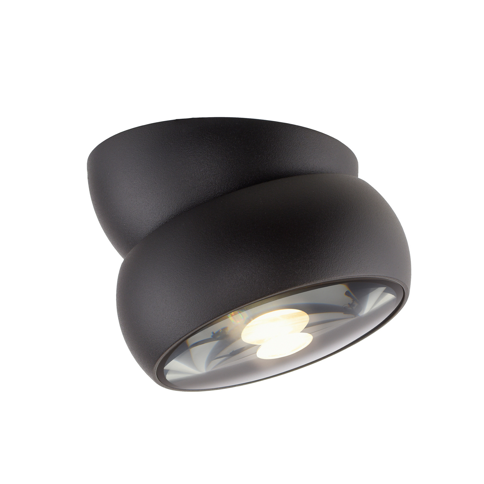 PURE LED тавански спот Move, черен, Ø 12 cm, метал/стъкло
