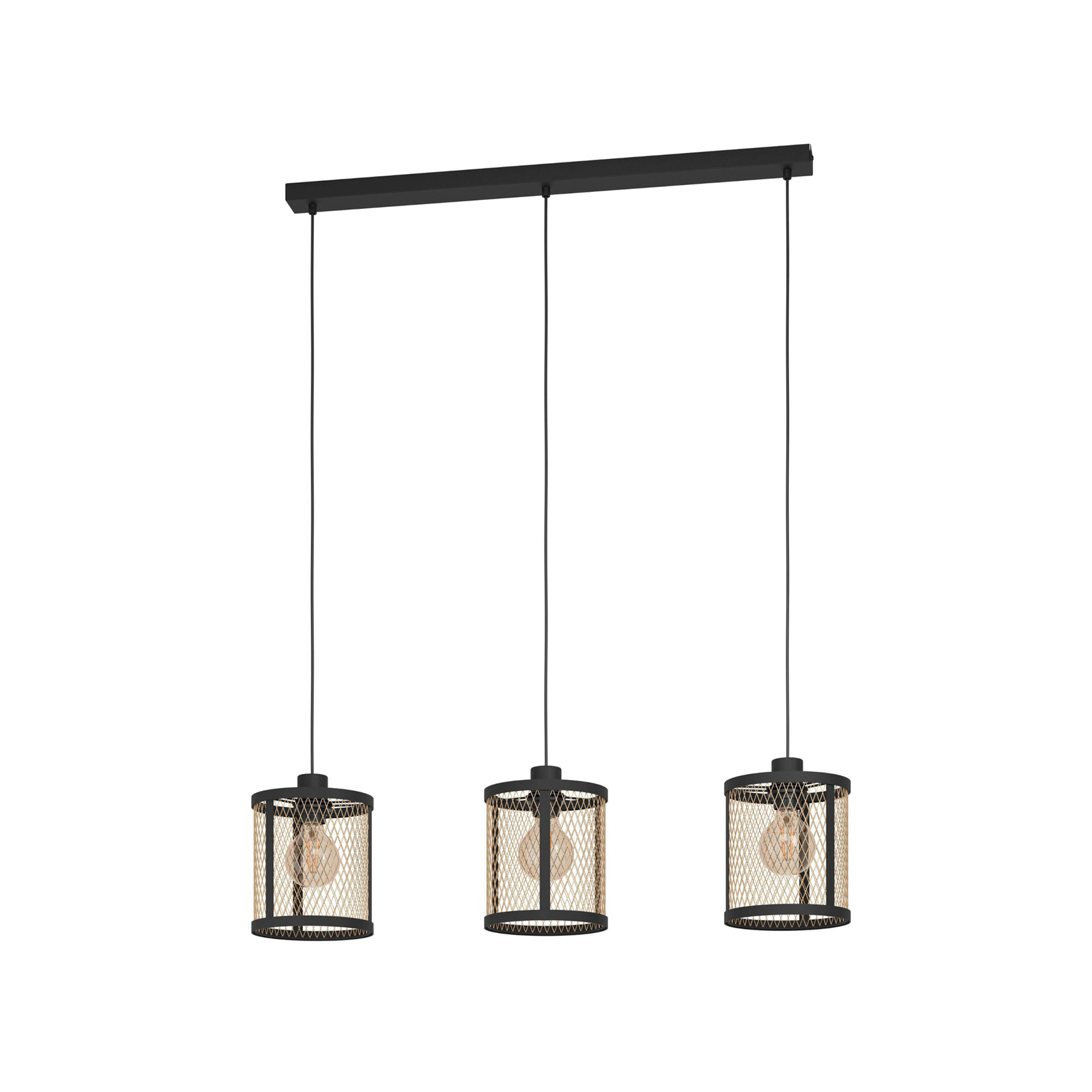 Hanging light Dellow, length 88 cm, black/brass-coloured, 3-bulb