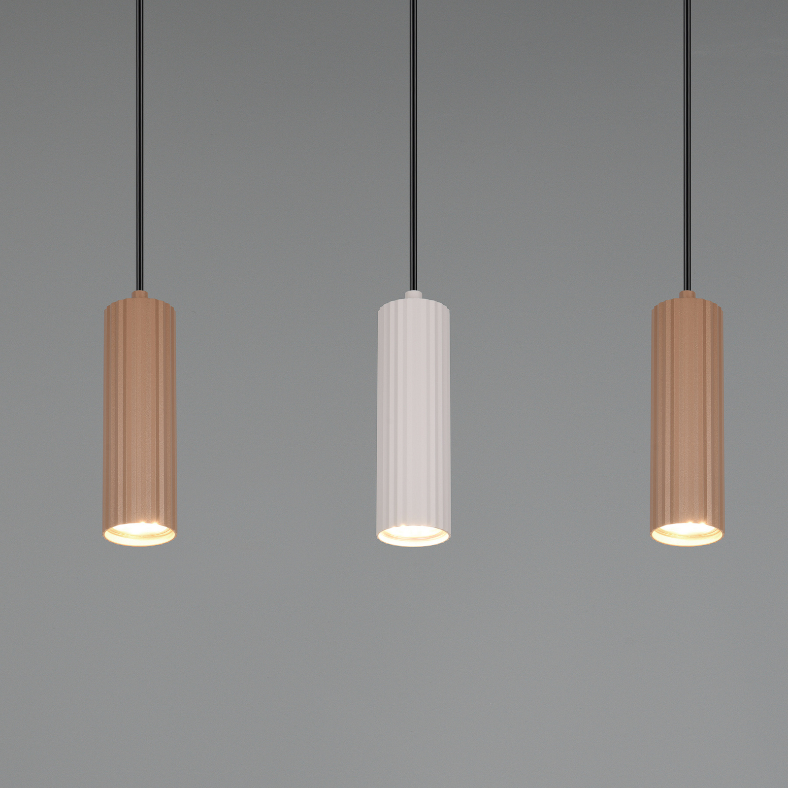 Suspension Soka, marron/gris, longueur 85 cm, métal, à 5 lampes. Suspension Soka, marron/gris, longueur 85 cm, métal, à 5 lampes.