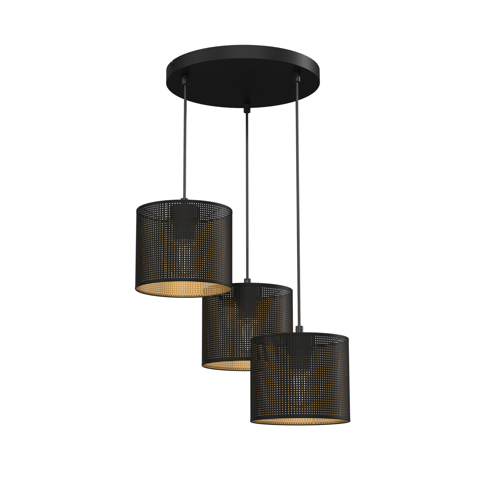 Suspension Jovin, 3 lampes, ronde, noire/dorée