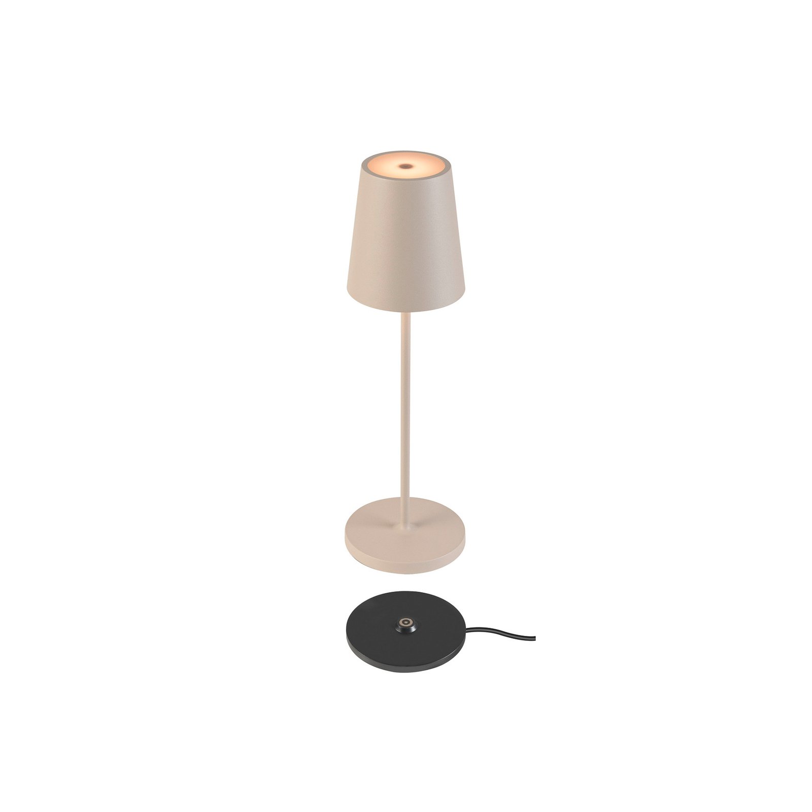 SLV LED rechargeable lamp Vinolina Two, beige, aluminium, Ø 11 cm, IP65