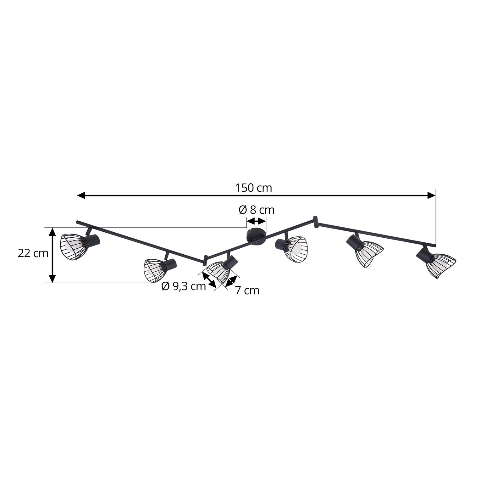 Lindby plafonjera Piena, crna, 6 žarulja, metal, 150cm