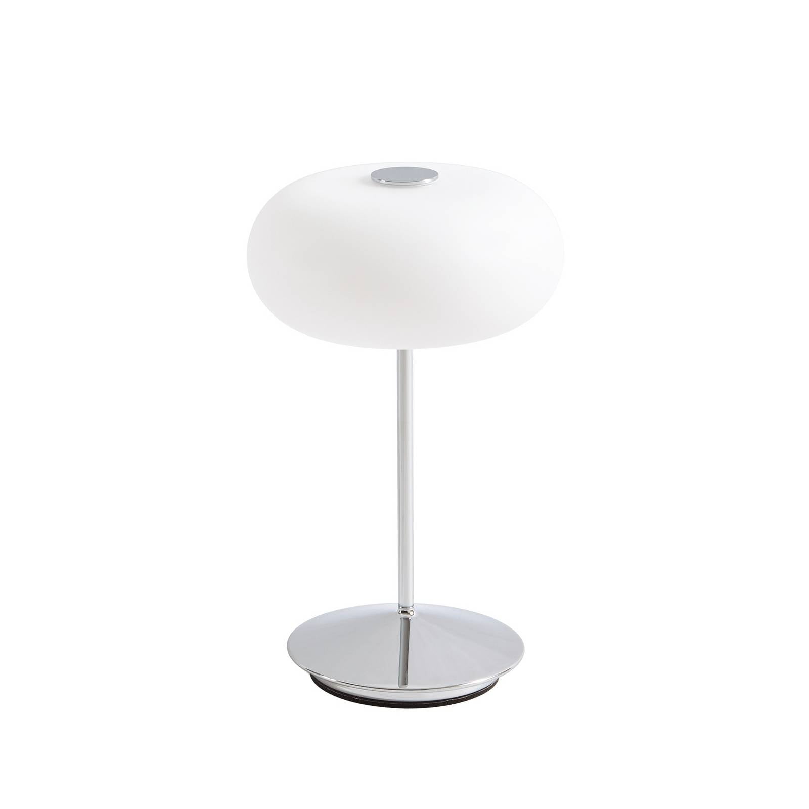 Lucande LED-Akkutischlampe Anoria, chrom/weiß, Glas IP44 USB