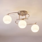 Lindby loftlampe Svean, 3 lyskilder, nikkel/hvid, glas, længde 60 cm