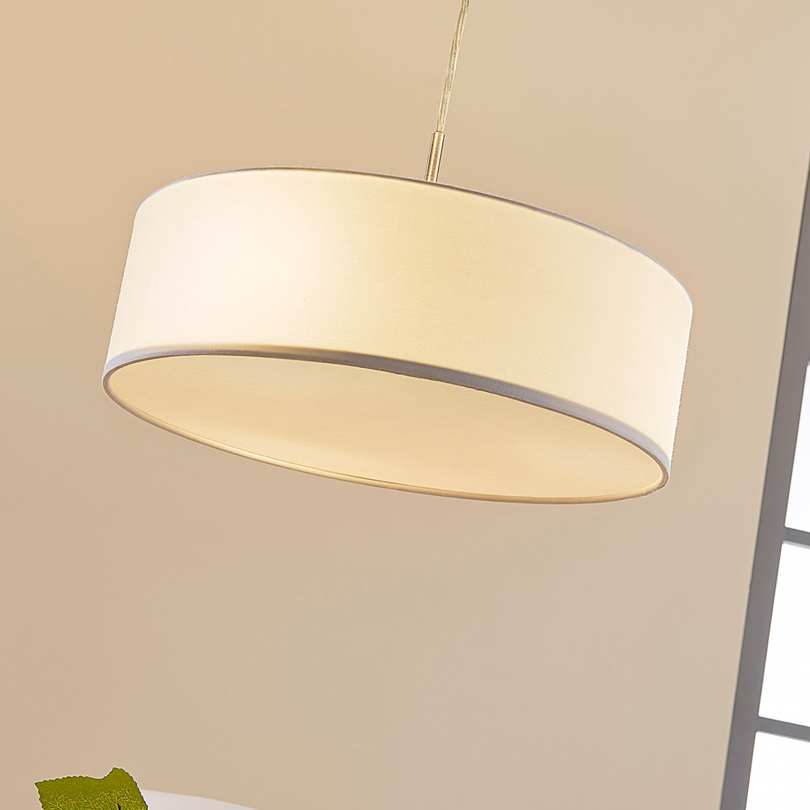 Lindby hanglamp Sebatin, Ø 40 cm, crème, stof, E27