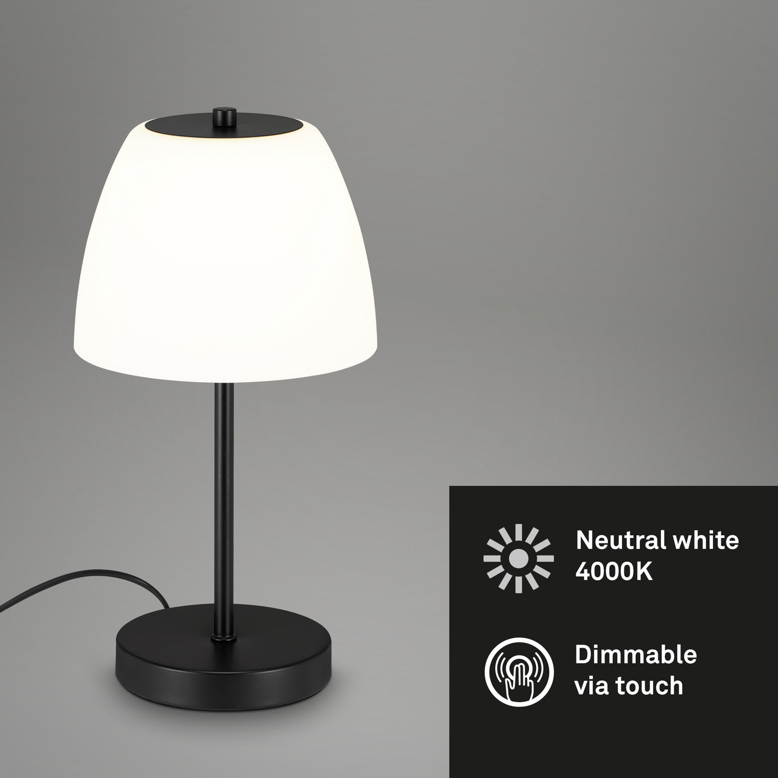 Lámpara de mesa LED Mite con regulador táctil, negra