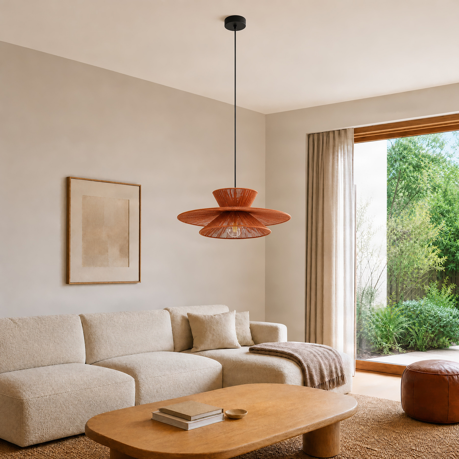 Suspension Novie, marron, coton, Ø 50 cm - Lucande Suspension Novie, marron, coton, Ø 50 cm - Lucande
