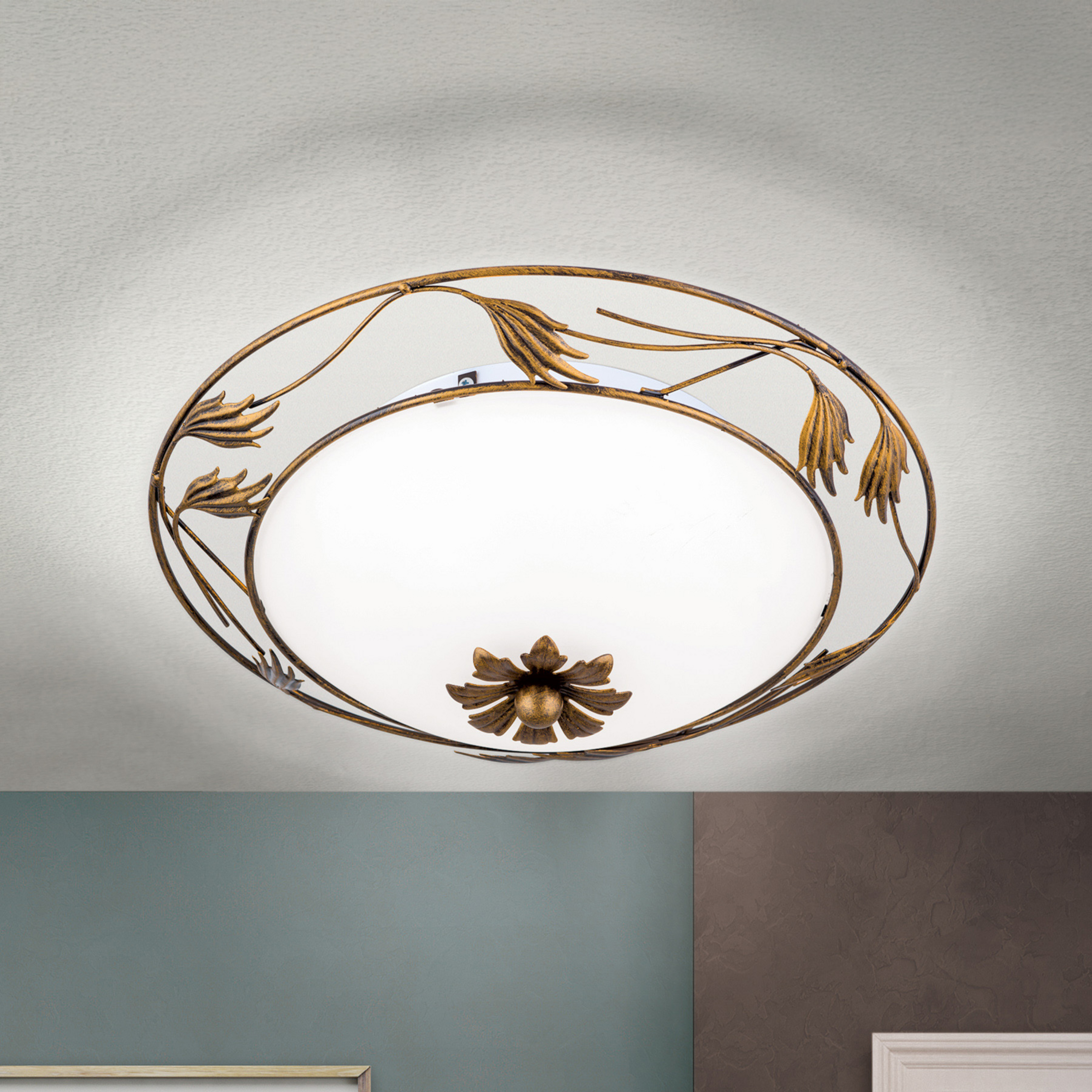 Deckenleuchte Fleur, gold antik