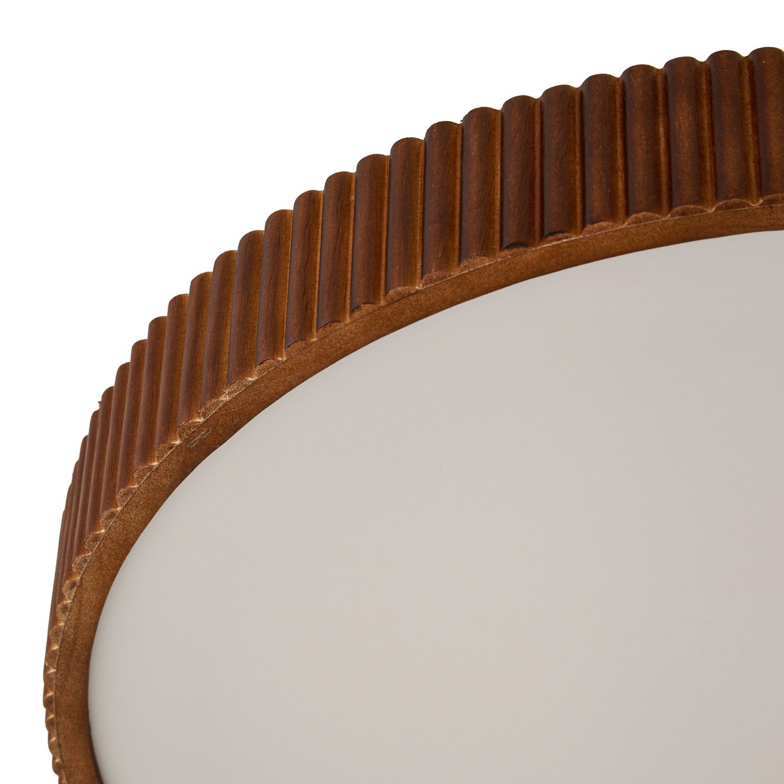 Lindby LED ceiling lamp Velua, white/dark wood, CCT, Ø 50 cm