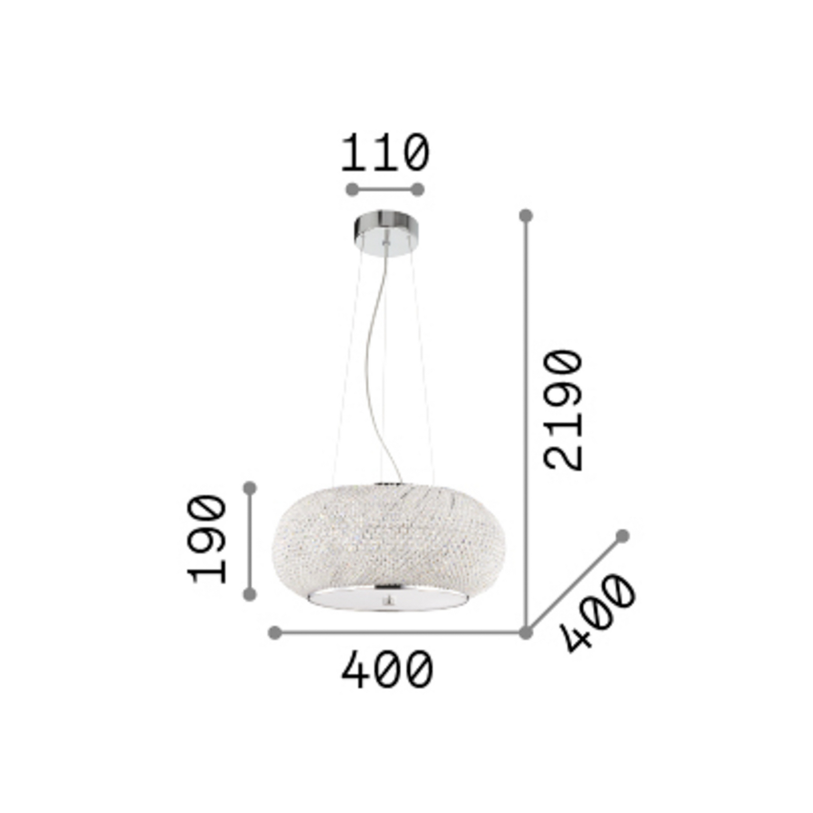 Suspension Pasha d'IDEAL LUX, finition chromée/transparente, Ø 40 cm, verre