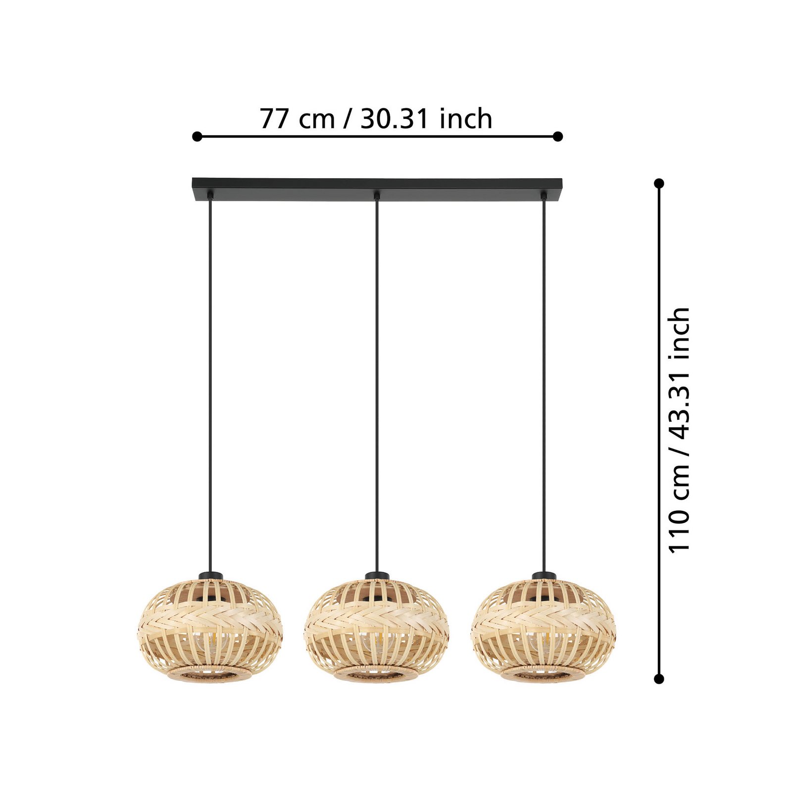 EGLO Amsfield 1 lampada a sospensione, a 3 luci, allungata