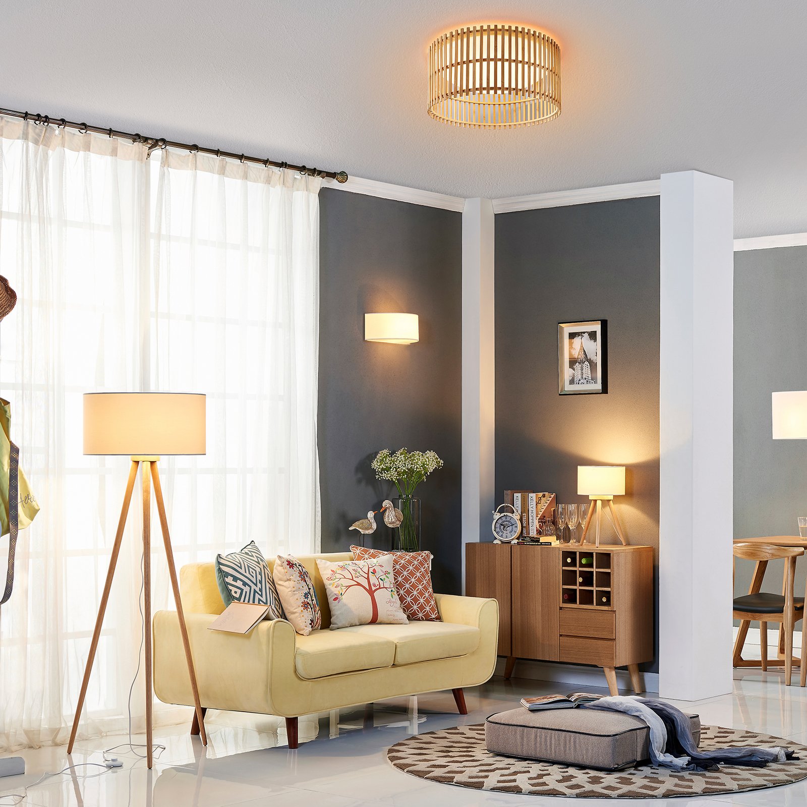 Charlia Stojaca Lampa White/Wood - Lindby
