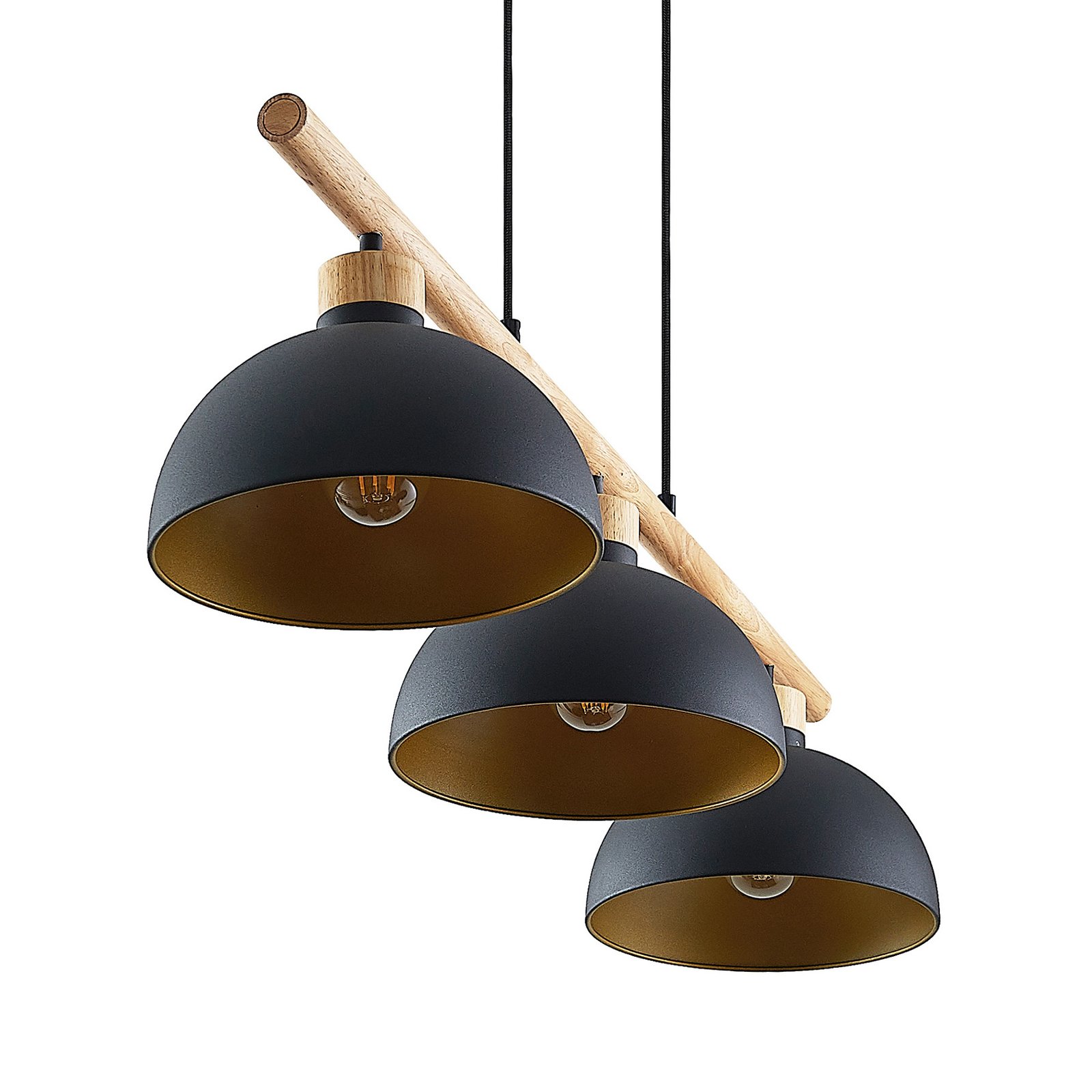 Tirzana 3 Lampada a Sospensione Black/Light Wood - Lindby