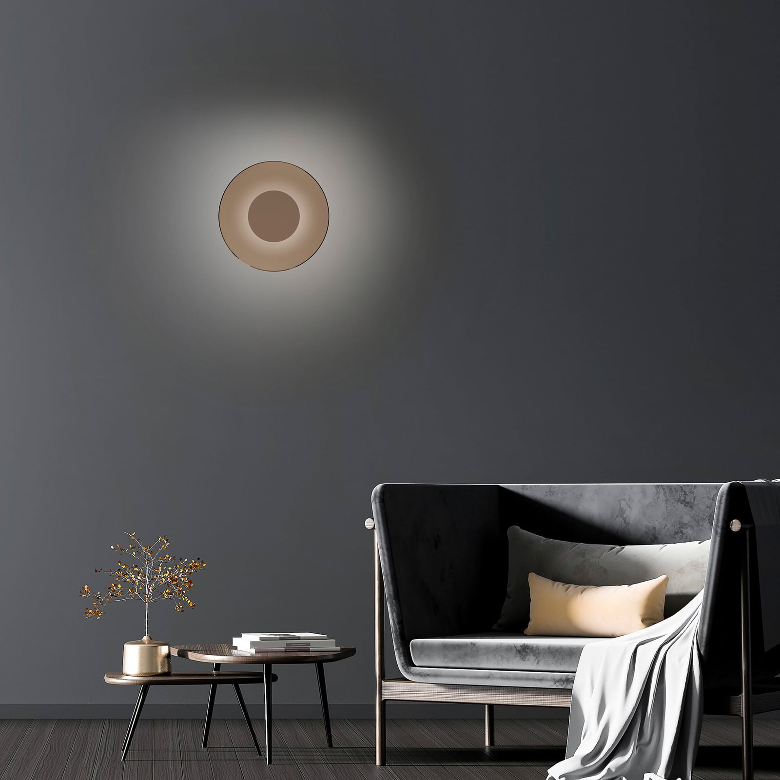 Moon LED-Wandlampe, bronce, Ø32cm, Amberglas (dunkel) - PURE Moon LED-Wandlampe, bronce, Ø32cm, Amberglas (dunkel) - PURE