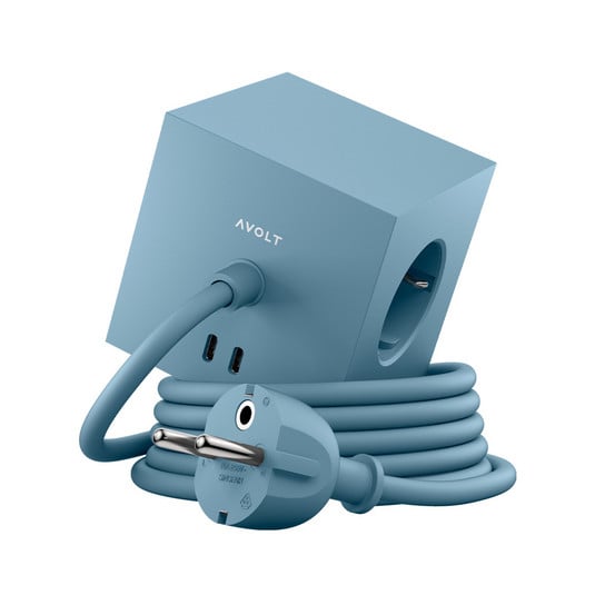 SQUARE 1 stopcontact blauw 3x geaard 2x USB 3 m kabel - AVOLT