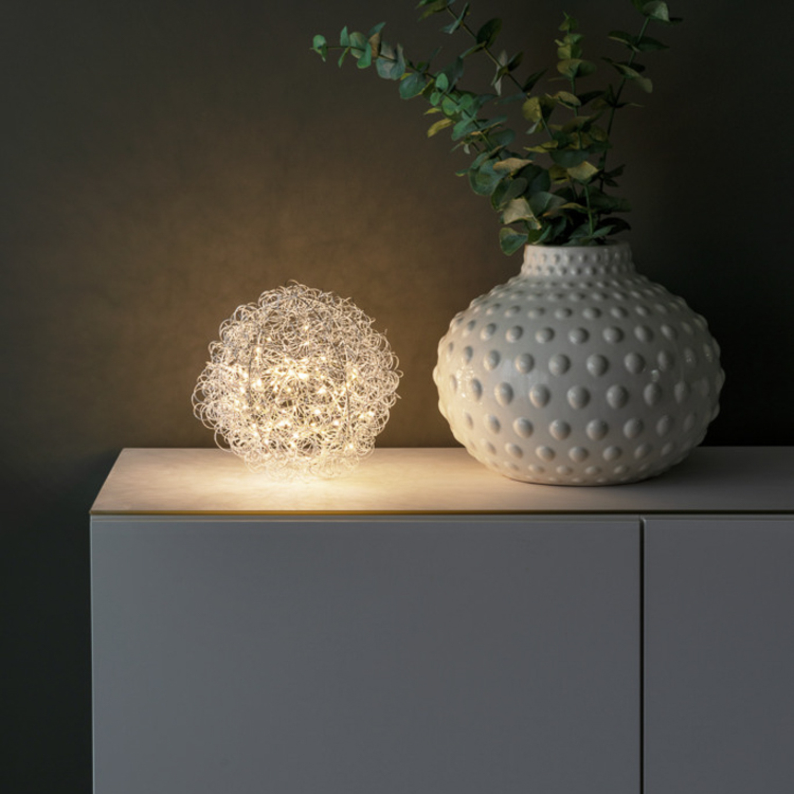 Bola de arame luminoso decorativa LED, Ø 25cm, 80 LEDs