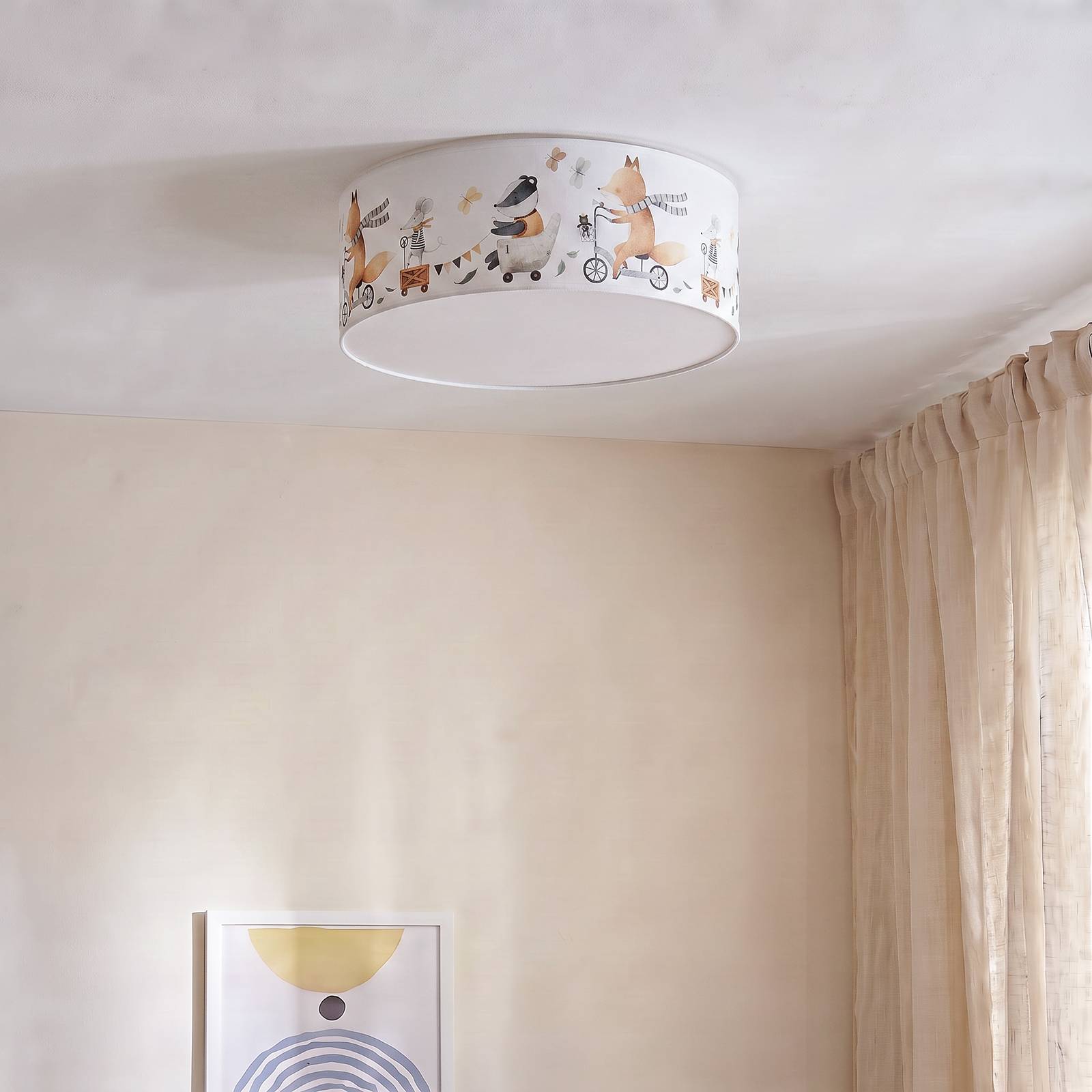 Lampa sufitowa dla dzieci „Kids Print”, kolorowa/beżowa, Ø 50 cm, z tkaniny