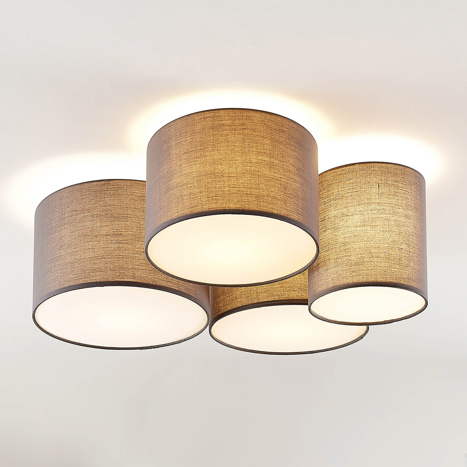 Lindby Laurenz ceiling lamp, 4-bulb, grey, for Living / Dining Room, fabric, metal, E27, 60 W, energy efficiency: A++, H: 25.5 cm