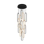 Colette LED pendant light, 14 lights, black/rose gold, round