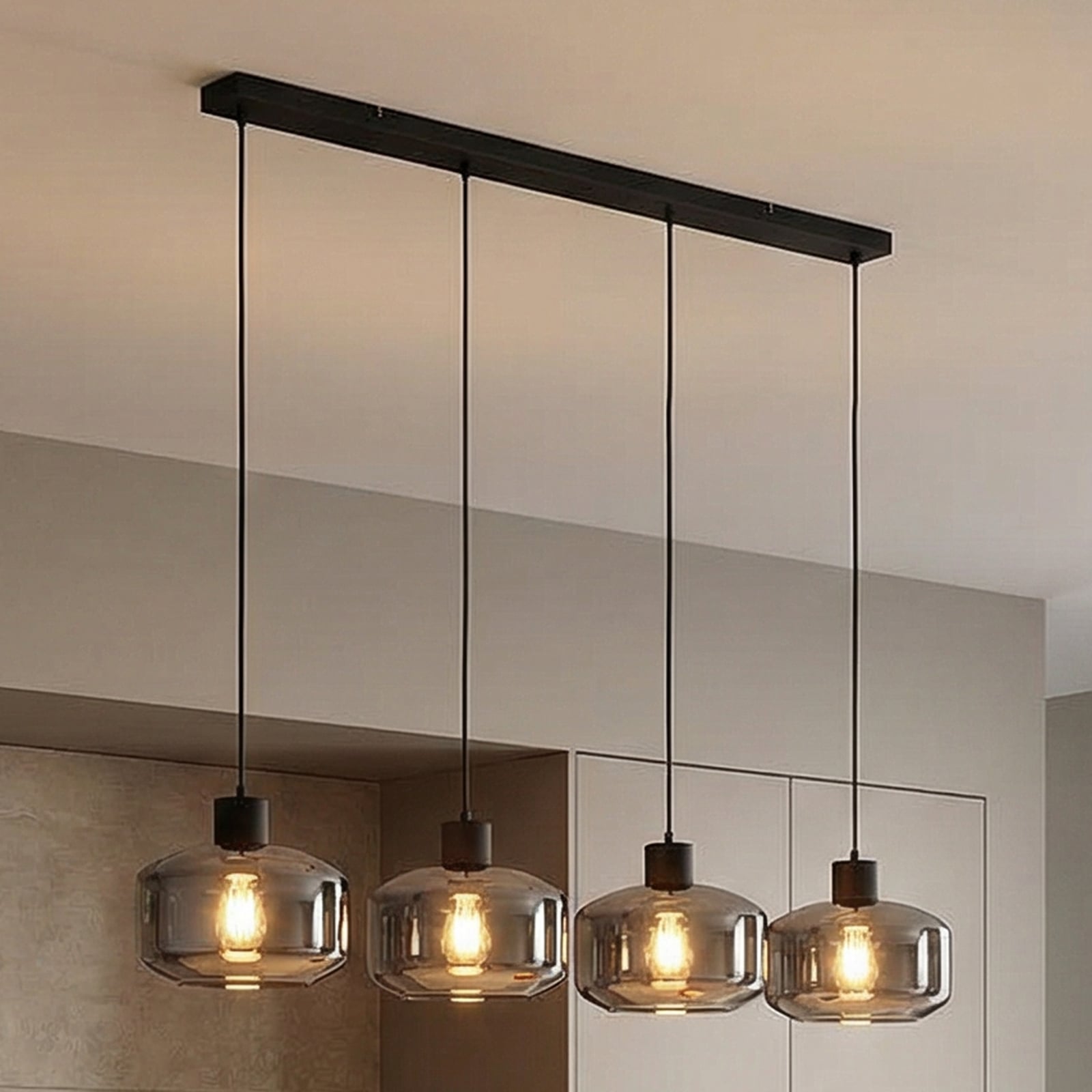 Hildur 4 Pendant 115cm Smoke Grey/Black - Lindby