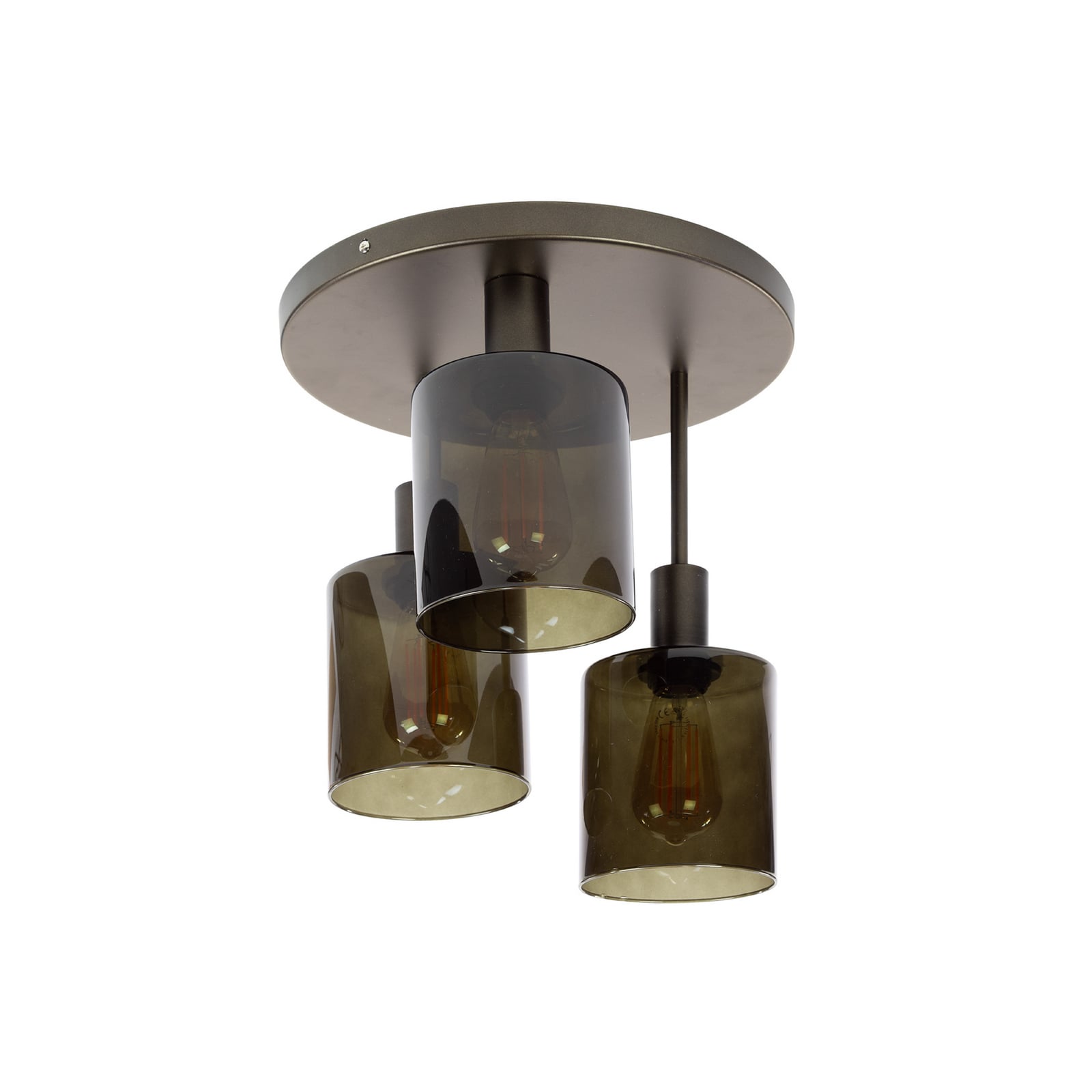 Sieninis šviestuvas Sepiora, bronzos spalvos, 3 lemputės, Ø 35 cm, stiklas, E27