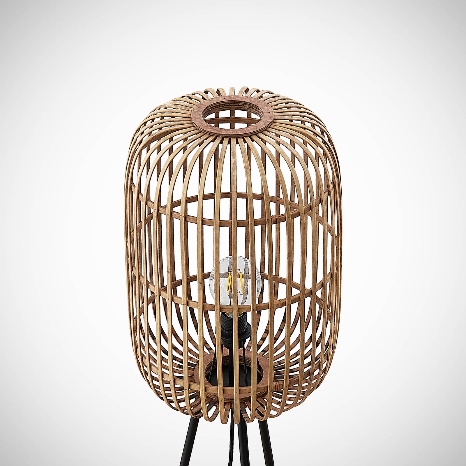 Lampa stojąca Lindby Canyana, naturalna, rattan, 139 cm wysokości