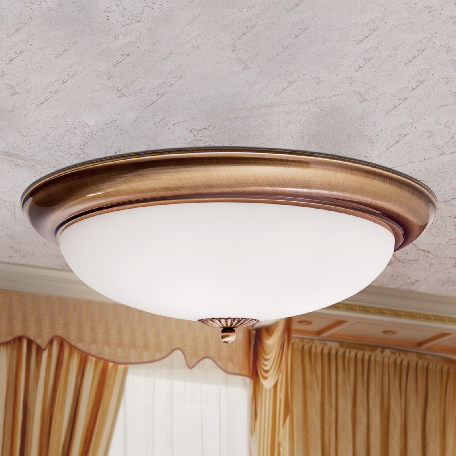 Orion Empire Ceiling Light Diameter 47 cm Old Brass, for Living / Dining Room, Solid metal, glass, E27, 60 W, energy efficiency: A++, H: 13 cm