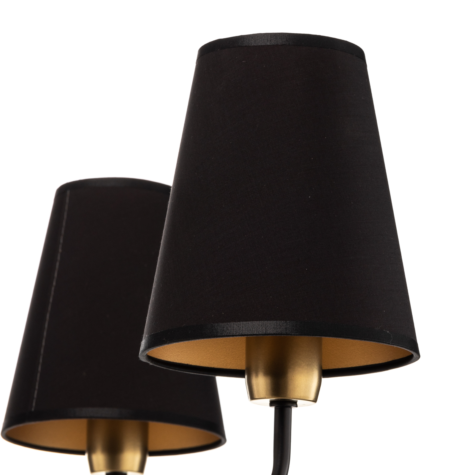 Victoria chandelier, fabric lampshades, black/gold