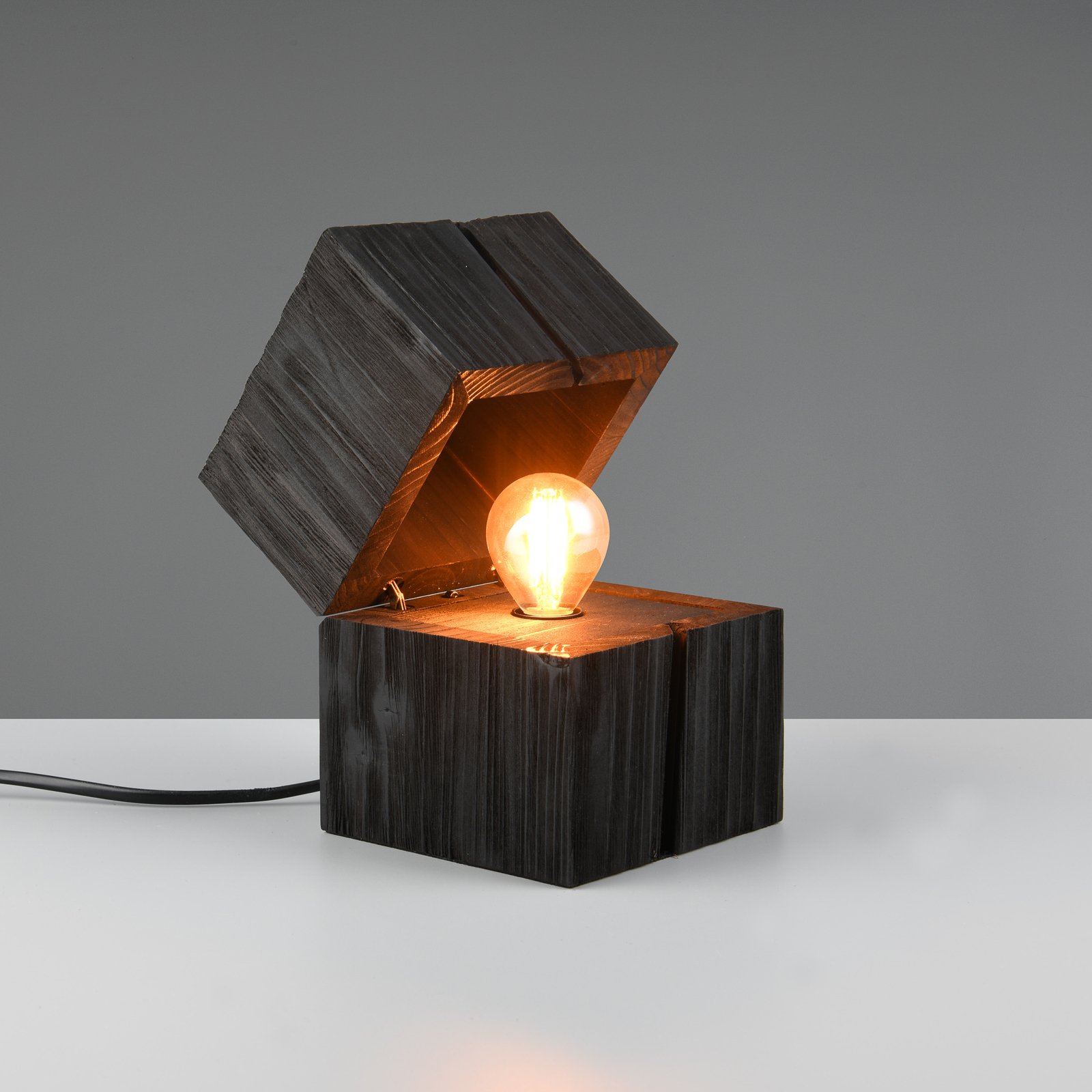 Treasure table lamp, black, wood, hinged
