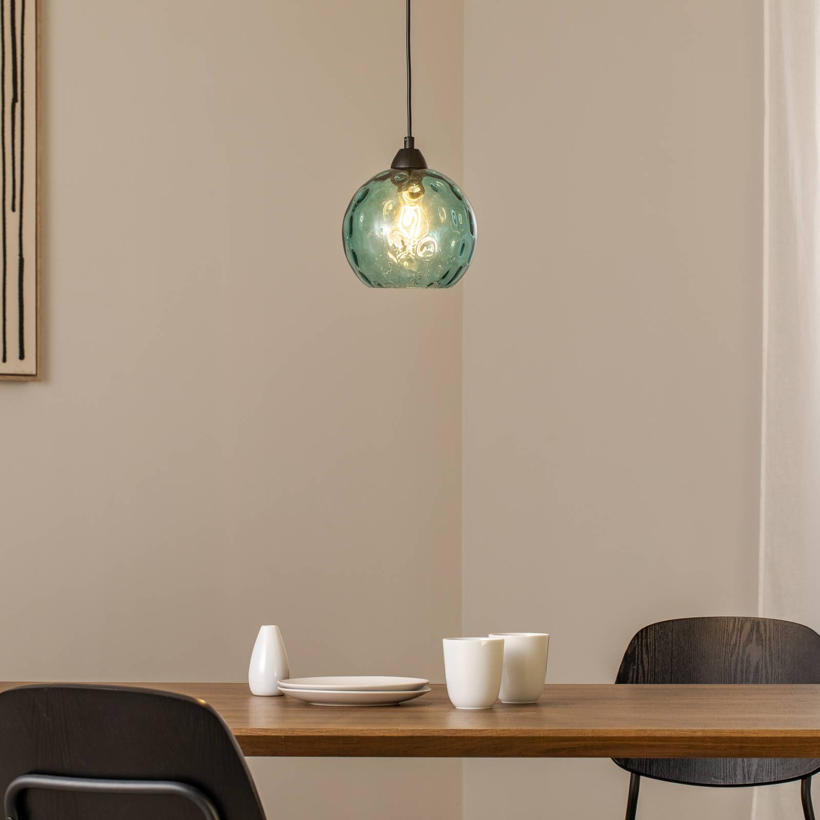 Pendelleuchte Benek, blau, Glas, Ø 20 cm, E27 günstig online kaufen