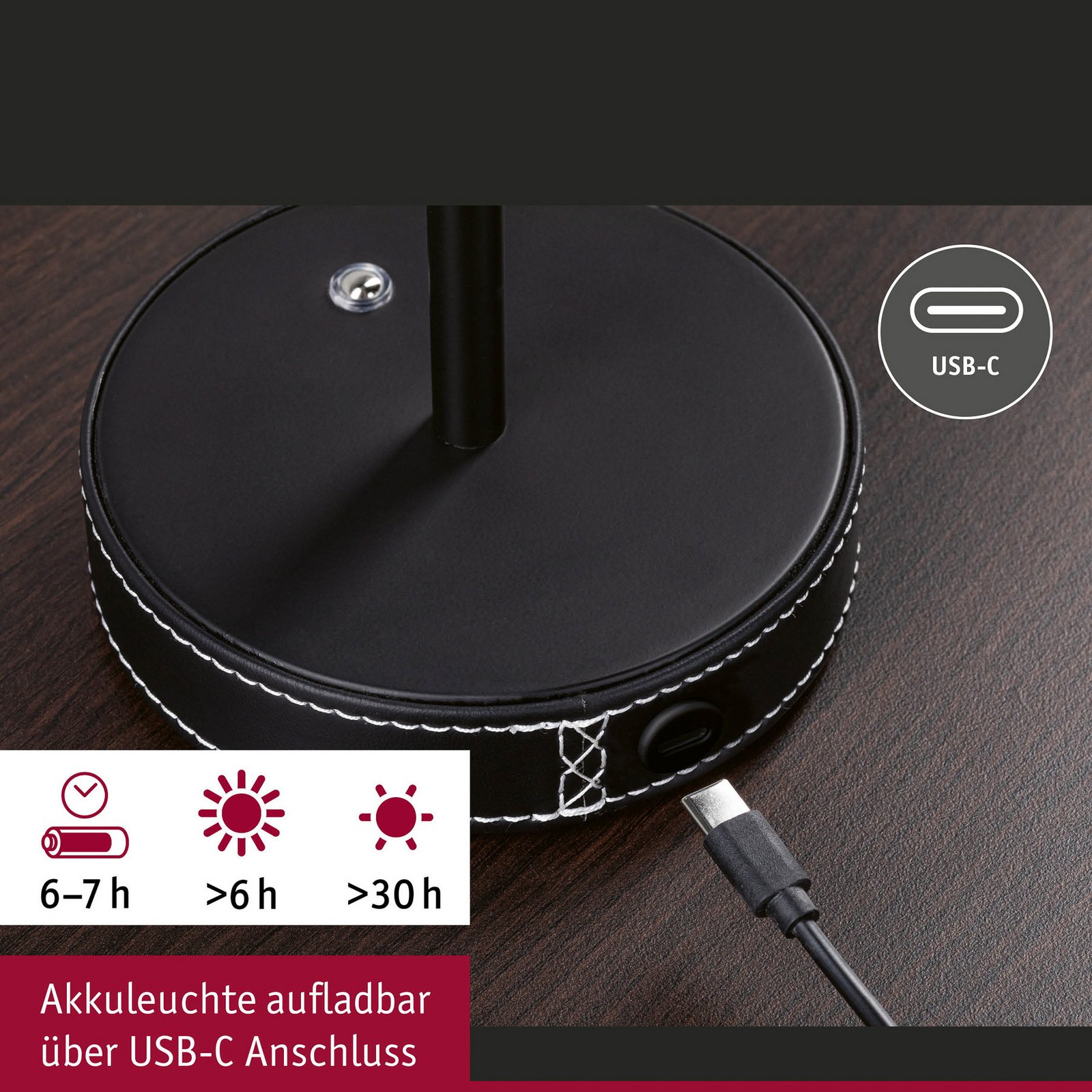 Lampa de masă cu LED și baterie Paulmann Pellini, negru 37 cm dimabil CCT