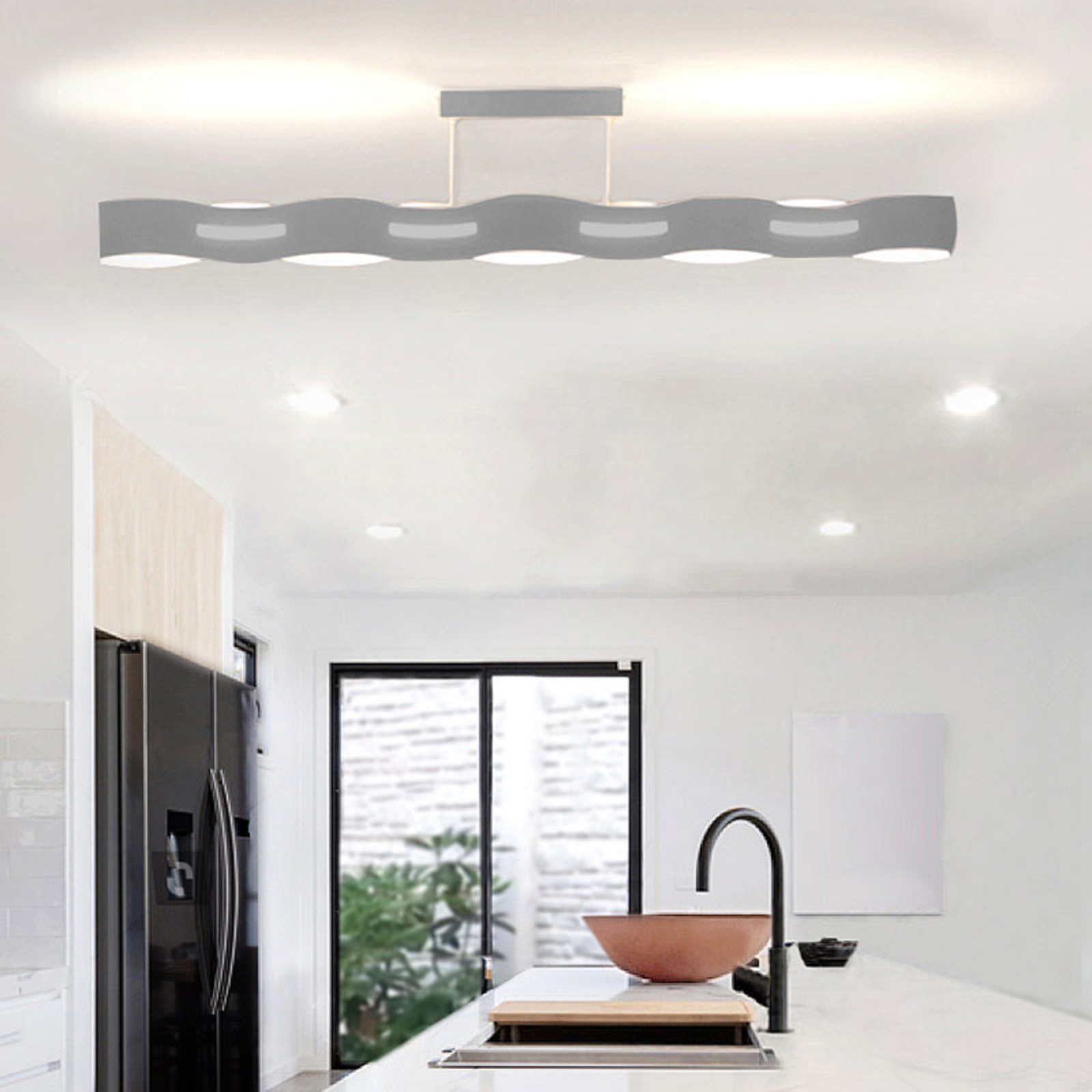 Wave LED ceiling light, nickel