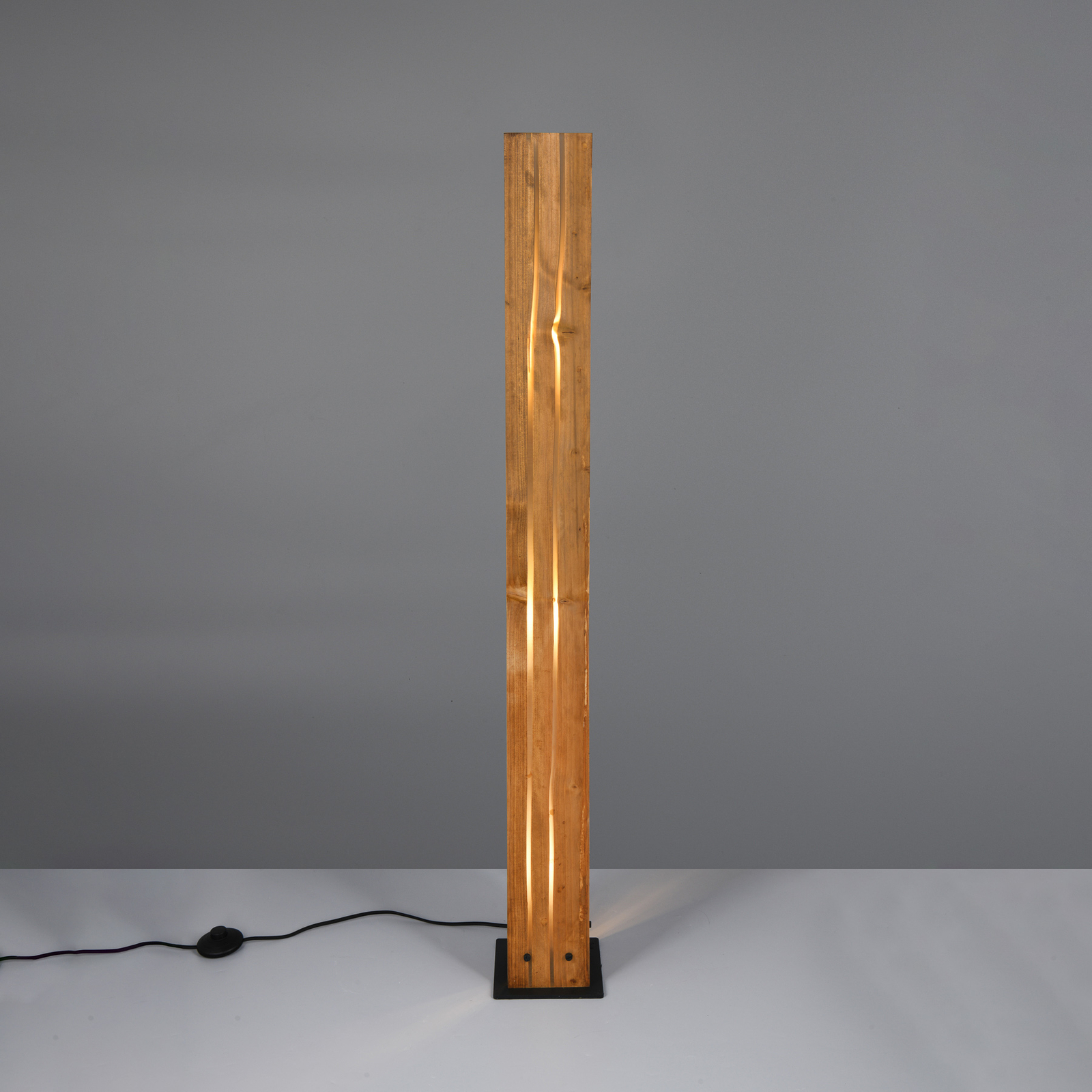 Lampe sur pied Karuni, bois, métal, marron clair, noir