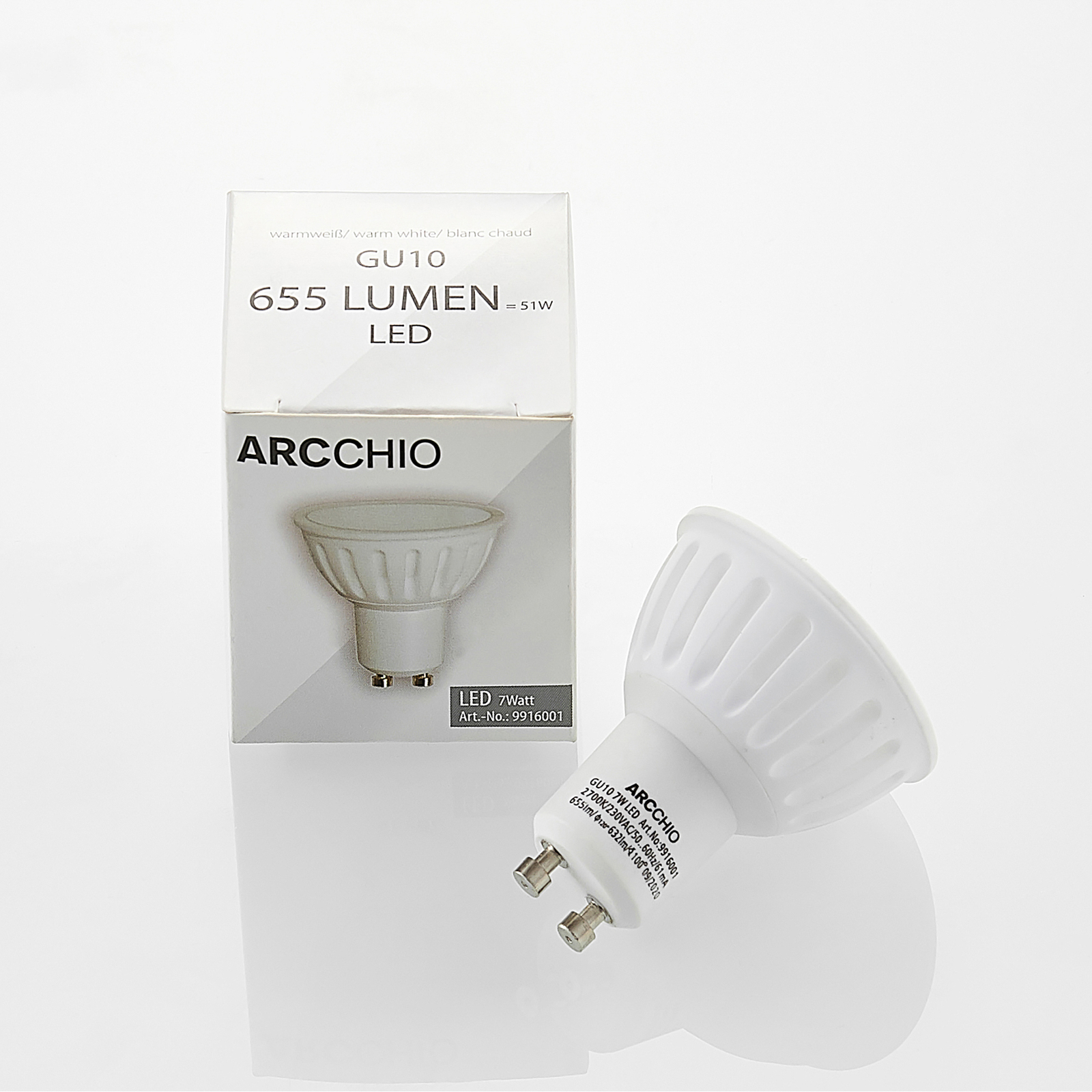 Лампа Arcchio GU10 100° 7W 3 000K с възможност за димиране комплект от 2