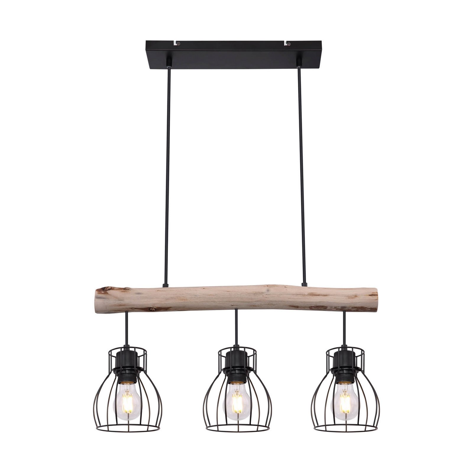 Suspension Mina, longueur 60 cm, noir/brun, 3 lampes