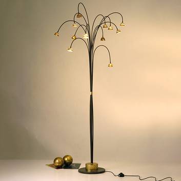 Ciekawa lampa stojąca LED Fontaine brązowo-złota