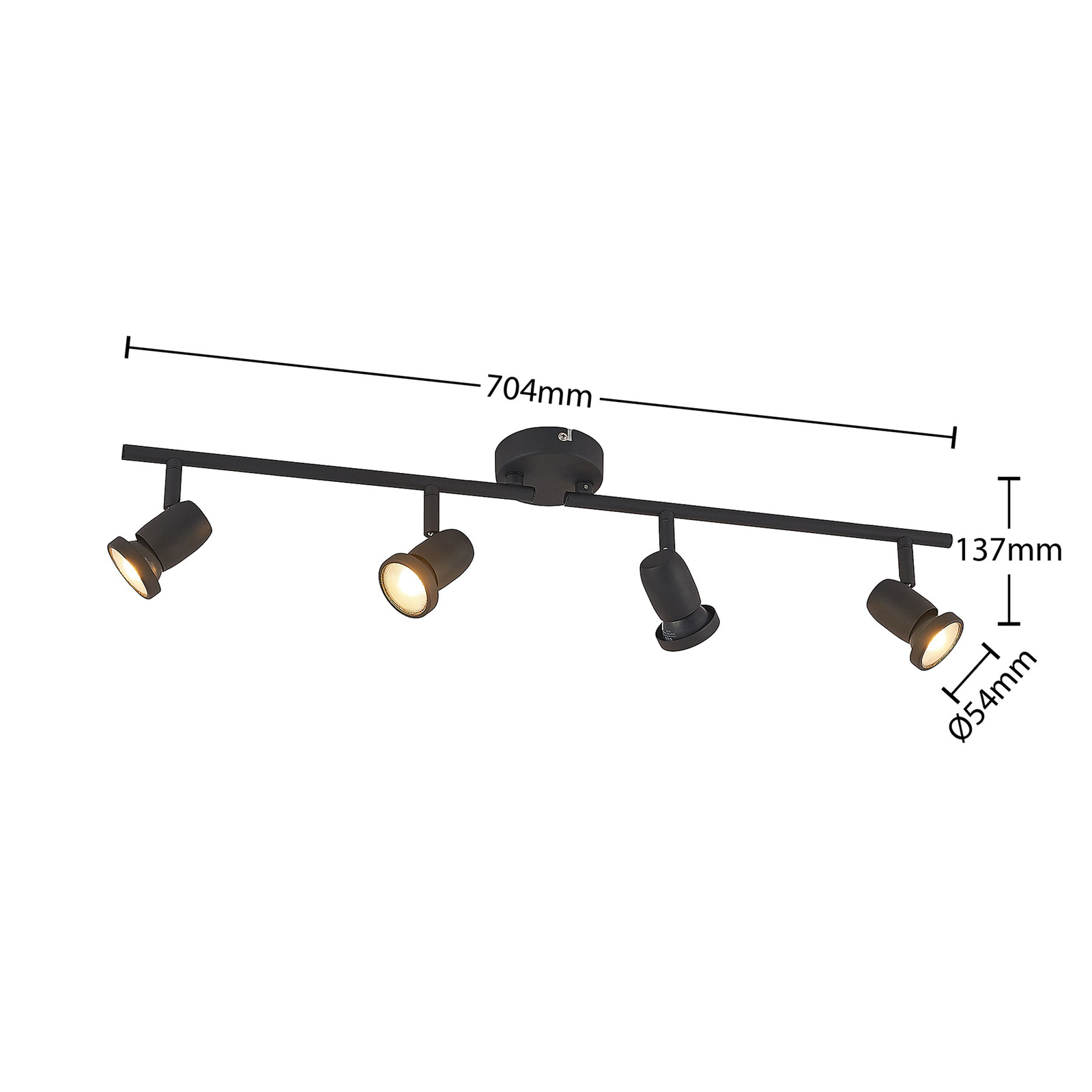 ELC Simano LED-takspot, svart, 4 lyskilder