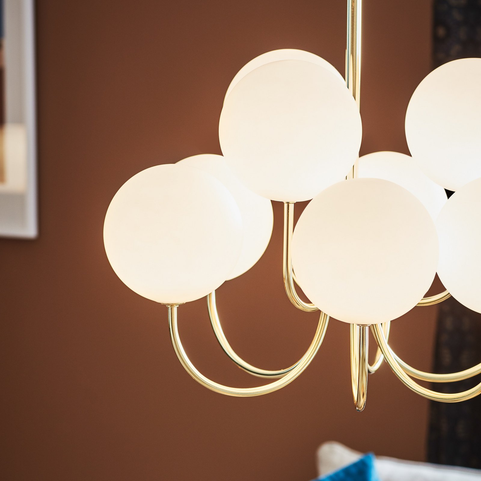 Bianco pendant light, 9-bulb, gold/white, glass, G9