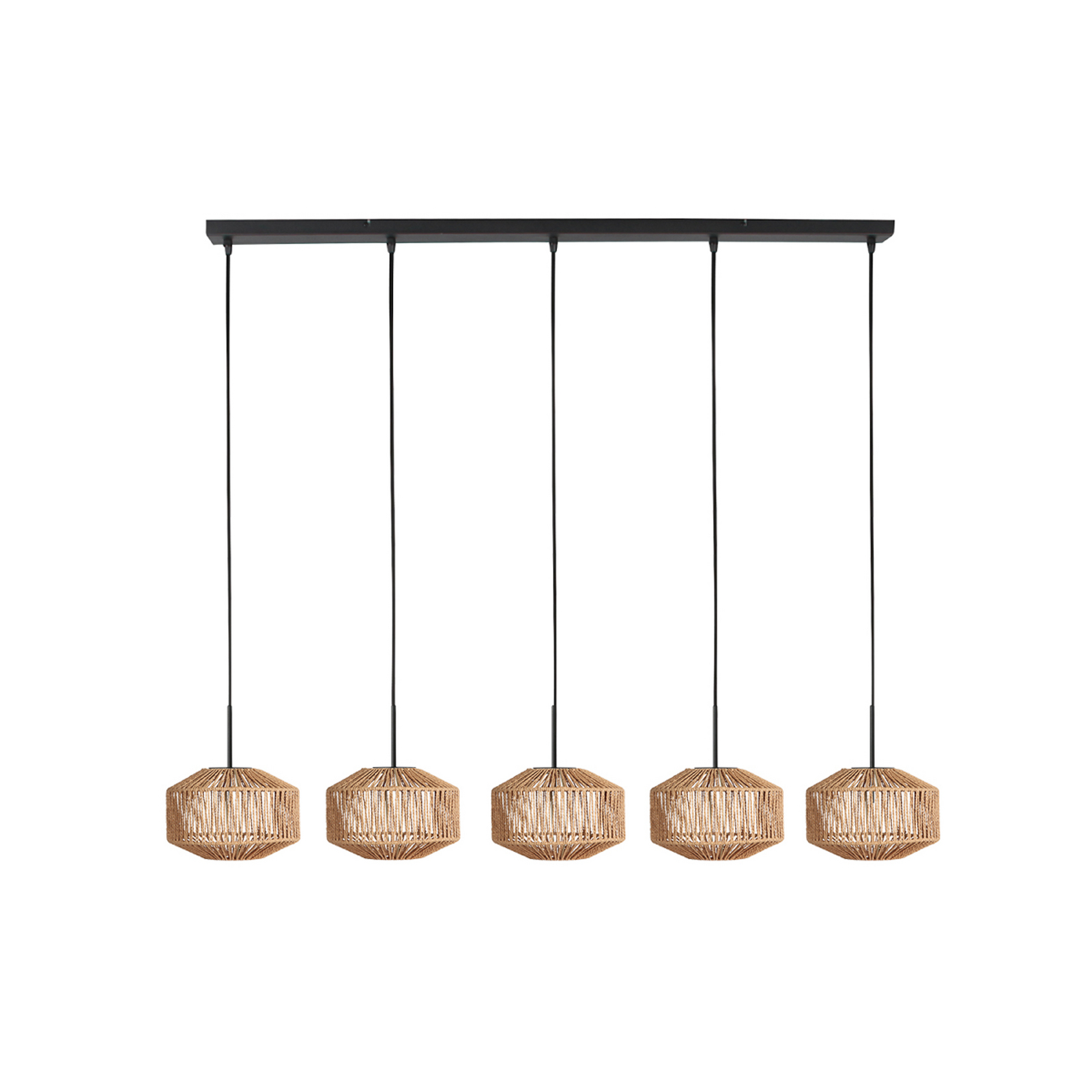 Suspension Ropex 4530, à 5 lampes, longue, noire, câble marron
