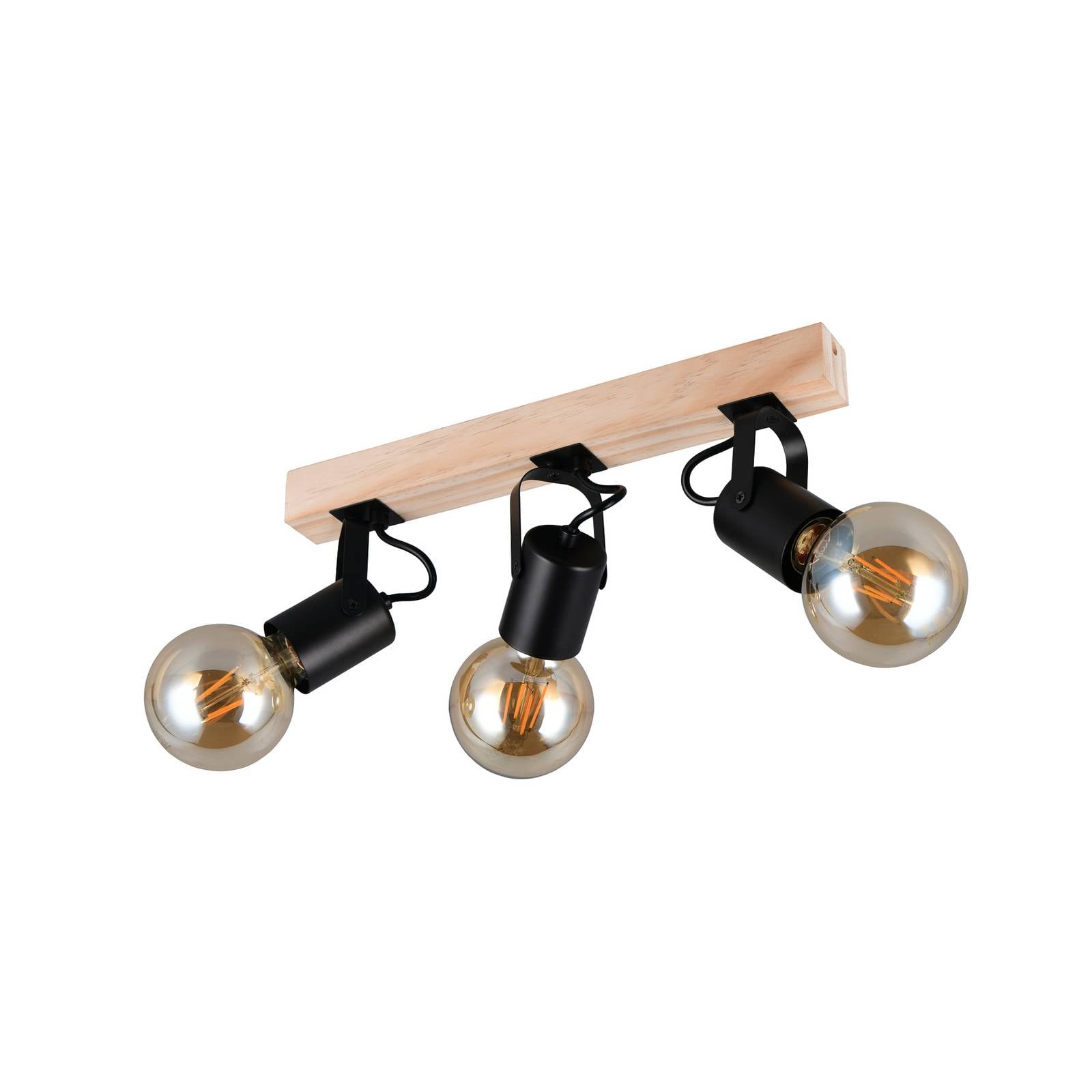 Deckenlampe Lynar, schwarz, Holz, Metall, Länge 42 cm 3-flg.